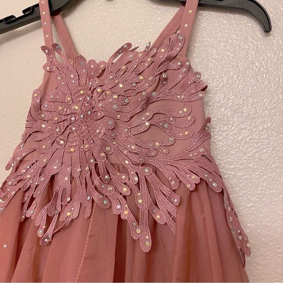 Glamour solo dance costume pink mauve lyrical rhinestone chiffon dress LC child - Picture 3 of 8